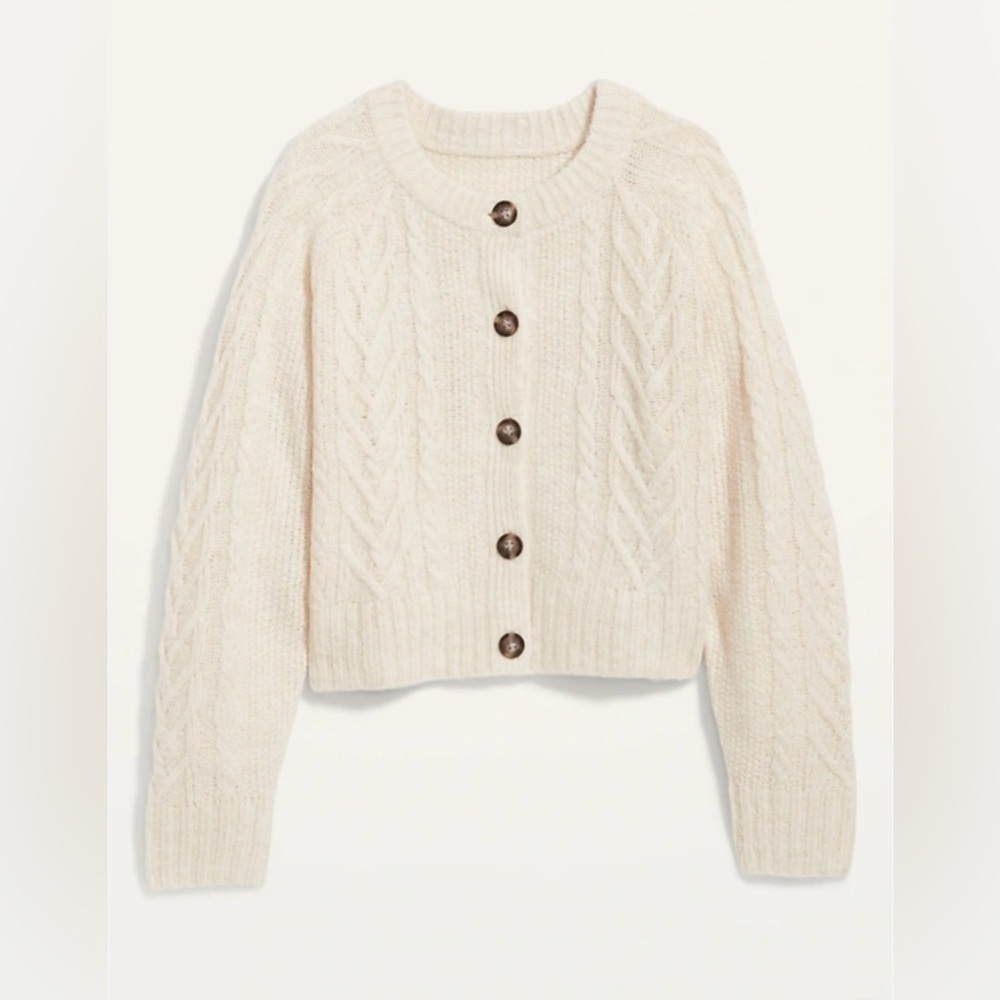 Old Navy Cream Cable Knit Cardigan Sweater Fisherman Sweater Wool Blend XL Tall
